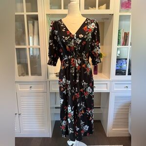 Banana Republic Black Floral Midi Dress